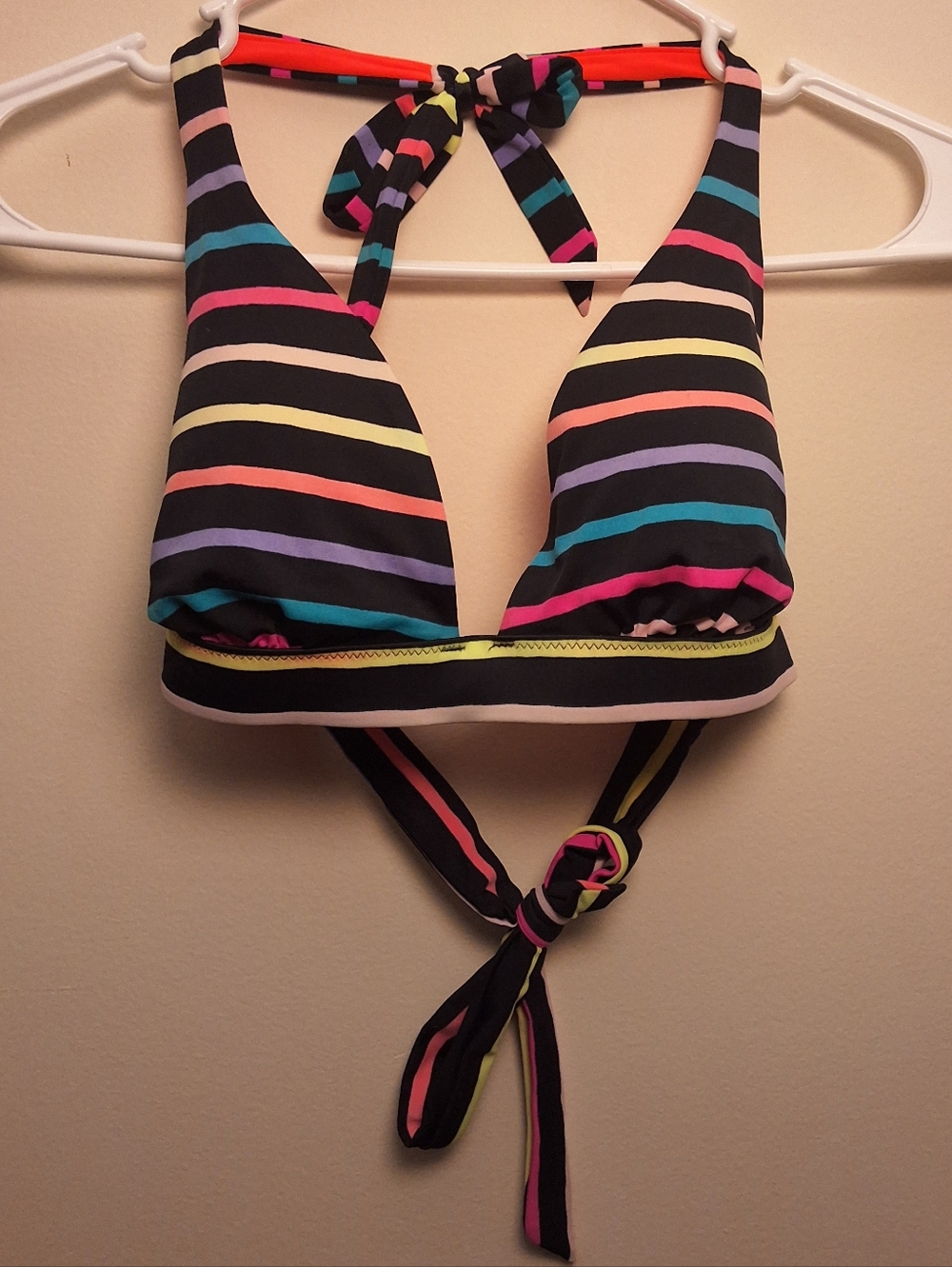 Victoria’s Secret Neon Multicolor Striped Halter Bikini Top - Size Large